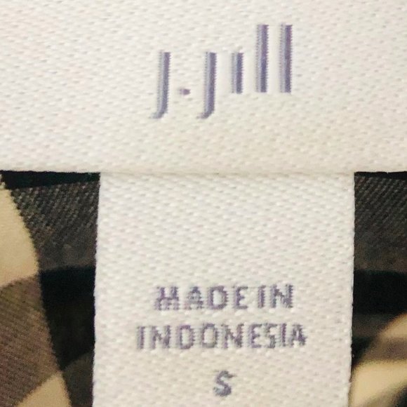 J JILL Small Top Tunic Shirt Gingham Plaid  Black White Bell Sleeve Fall Chic - Picture 3 of 4